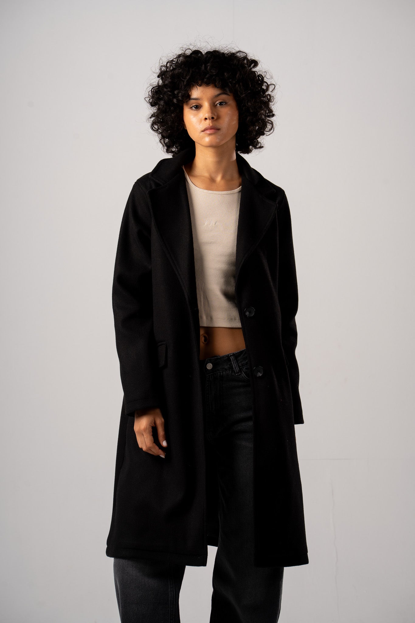 Black Basic Single Breast Coat